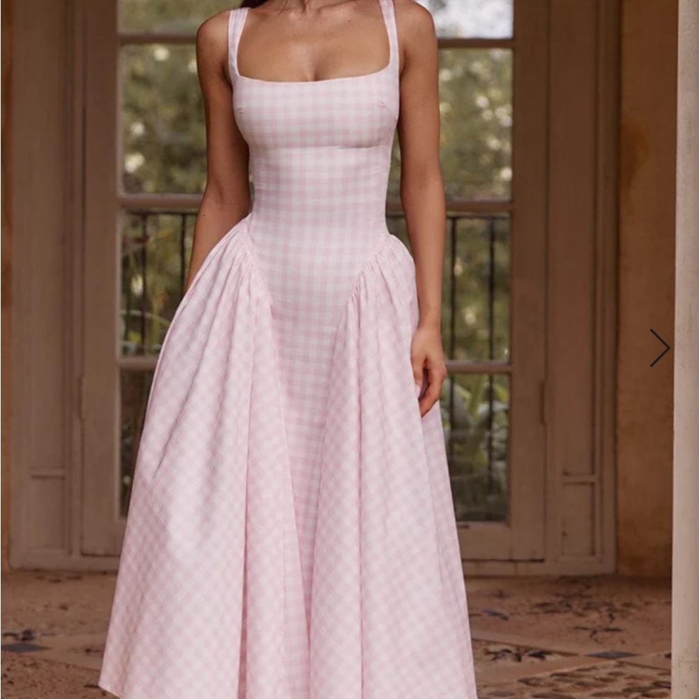 Pink Gingham Midi Dress